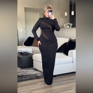 NWT High Neck Mesh Insert Maxi Dress
